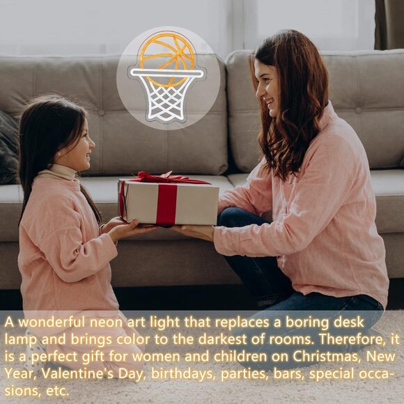 Basketball Yellow Led Neon Signs for Wall Decor USB Powered Bedroom Game Room - Picture 3 of 6